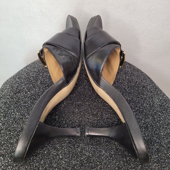 Liz Claiborne Flex Aldin Black Leather High Heeled Slide Sandals size 8.5 - Picture 4 of 7